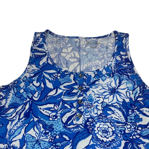 Lilly Pulitzer Lela Henley Tank Dress Blue Floral Size Small NWOT - Picture 2 of 5